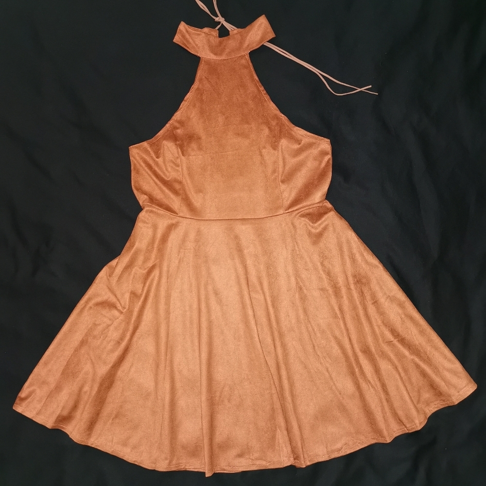 Suede lace-up back dress